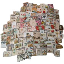 Lot 43 Vintage Antique Greeting Cards Trade All Occasions Some Used Blank Christ picture