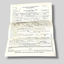 Vintage 1950 West Virginia Car Title Application 1950 Plymouth Special Deluxe JX picture