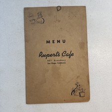 Vintage 1940’s Rupert’s Cafe Menu San Diego, California picture