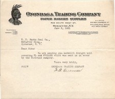 1921 Onondaga Trading Co Letterhead Syracuse NY Native American Image picture