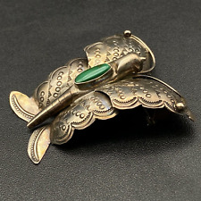 Vintage Navajo Native Butterfly Turquoise Hand Stamped Silver Brooch Pin picture