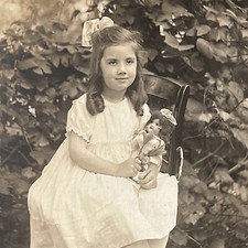 Antique RPPC Real Photograph Postcard Girl Doll Lily Flowers ID Ethel Purdy picture