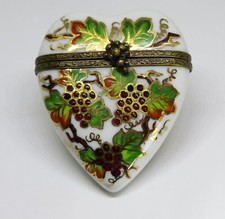 LIMOGES FRANCE BOX- ROCHARD - HEART & VINES OF GRAPES & LEAVES - ANNIVERSARY picture