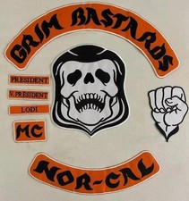 Grim Bastards MC Patches Set Sons of Anarchy SOA Nor-Cal Lodi 8pc Embroidered picture