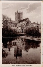 Wells Cathedral South East View Reflection Vintage Sepia Postcard B.S. Gooding picture