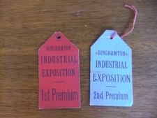 2 vintage Fair Premium Tags Ribbons Binghamton N Y Industrial Exposition 1900's picture