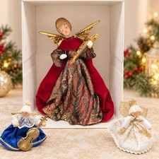Vintage Koestel West Germany Wax Angel Harp Red Velvet Christmas Original Box picture