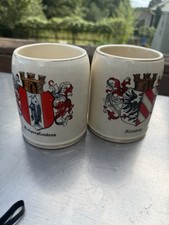 Vintage A Wilhelm German Beer Steins Hand Painted Heraldic Coat of Arms Set of 2 picture