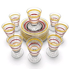 VTG Anchor Hocking Banded Rings Ring Ding Snack Set Juice Glasses 16 Pc picture