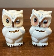 Vintage Shawnee Pottery Winking Owl Salt Pepper Shakers Ceramic Pair Corks picture