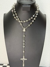 Vintage ROMA Italy Sterling Silver Rosary Faceted Clear AB Glass Crystal Beads picture