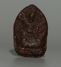 Tibet 1800s Antique Medicine Clay Tsa Tsa Buddha Statue Dharma Protector Amulet picture