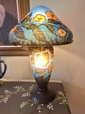 Vintage Emile Galle Style Glass Mushroom Lamp Art Nouveau Blue Orange Flowers picture