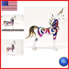 Sansukjai Unicorn Mini Figurines Hand Blown Glass 4in Blue Pink picture