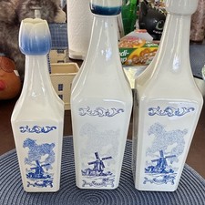 Vintage Vandermint Liqueur Milk Glass  Set of 3 Delft Blue Windmill decanters picture