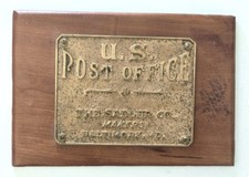 Antique U.S. Post Office Brass Sign Plaque The Sadler Co Baltimore MD Maker picture