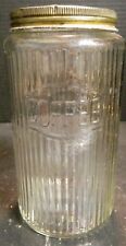 Vintage Clear Depression Glass Ribbed Coffee Canister Zinc Lid 7.75