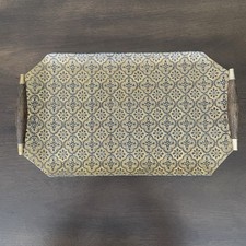 VTG George Briard Iberia 24K Gold Glass Tray Wood Handles MCM Read picture