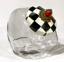 Mackenzie Childs Courtly Check Retired Enamel & Plaid Glass Cookie Jar AS IS picture