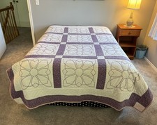 New Quilt Purple Pink White Hand-stitched Vintage Cottage Grandma Core 94”x74” picture