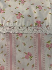JC Penny Vintage Twin Top Sheet Pink Roses Stripes, Lace. picture