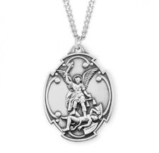 Sterling Silver Saint Michael the Archangel Styled Cross Shield Necklace 27 In picture