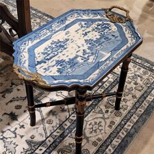 BLUE WILLOW PORCELAIN TRAY/TABLE ON WOOD STAND AND BRONZE ORMOLU 22''H picture