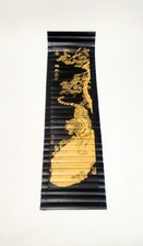 Vintage Chinese Bamboo Wall Art Scroll Etched Tiger and Tree 33