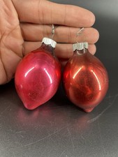 2 - Vintage Shiny Brite Glass Teardrop Christmas Ornaments Red & Pink picture