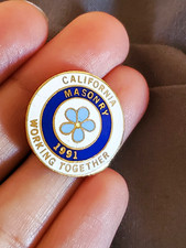 Vintage 1991 California Masonry Working Together Forget Me Not MAFCO Enamel Pin picture