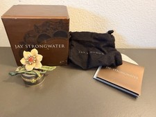 Jay Strongwater Jeweled Floral Hinged Trinket Box w/ Box, Pouch & Booklet picture