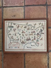 1950’s Large Framed Cross Stitch Sampler of United States - “My Country” picture
