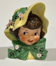 Scarce Norcrest YOUNG GIRL IN PICTURE HAT & BOWS Head Vase Wall Planter E 317 A picture