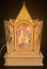 Vtg. Circa 1950s Raylite Musical & Mechanical Stained Glass Window w/ Angels picture