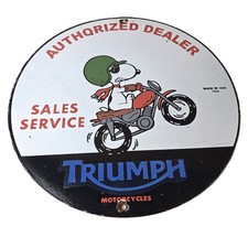Vintage Triumph Motorcycles Porcelain Sign - Garage Snoopy Dealer Biker picture