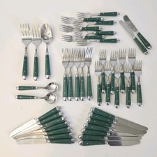 VTG Oneida Stainless Steel 42 Pc Green Handle Flatware Rivet MCM Replacement USA picture