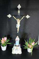 Antique XL vieux paris porcelain crucifix calvary angel base rare 19th picture