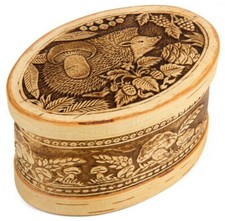 3x5 Oval Trinket Box Birch Bark Storage Box Hedgehog Art Handmade Wood Beresta picture