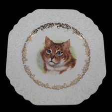 VTG Lord Nelson Pottery Cat Kitten Gilt Gold Accent 8.5in Square Plate England picture