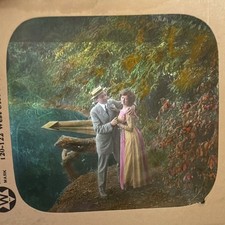 Antique DeWitt Wheeler Magic Lantern Slide Romantic Lake Scene picture
