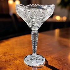Antique ABP Flower & Geometric Cut Glass Pedestal Compote Notched Stem EC 9.5