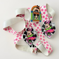 Vintage 1990 Disney Avon Mickey & Minnie Mouse 50s Style Pink & White Suspenders picture