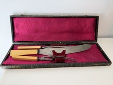 VTG/May be Antique...1920-40's 3-Piece Roast Carving Set W/Butterscotch Bakelite picture