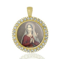 St Germaine Cousin Christian Round Medal Gold Tone Pendant with Rhinestones picture