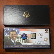 2008 Barack Obama Presidential Commemorative Cover Stamp & Coin - COA picture