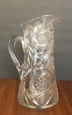 American Brilliant Cut Glass Water Decanter Pitcher Pinwheels 10.5 Inch Tall picture