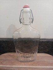 Vintage 0.51 M Clear Italian Glass Bottle Flask w/Wire Bail Cap Italy 9.5