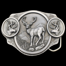 Deer Buck Whitetail Blacktail Mule Deer Hunting Pewter Vintage Belt Buckle picture