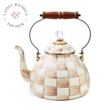 HOT SALE Mackenzie-Childs Mocha Check 3 Quart Tea Kettle, FREESHIPPING picture
