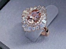3Ct Oval Cut Lab-Created Morganite Diamond Engagement Ring 14K Rose Gold Plated picture